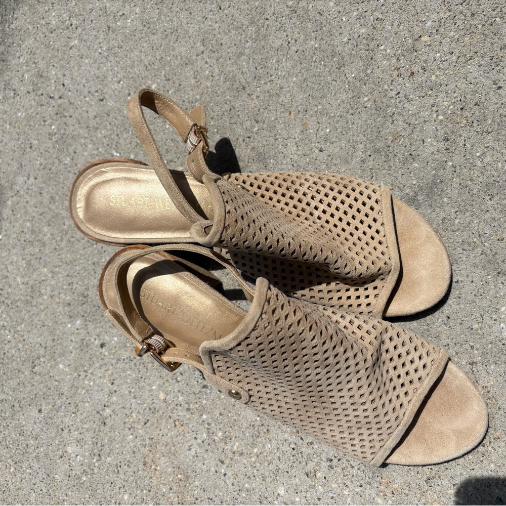Stuart Weitzman Tan Sandals with Perforated Design